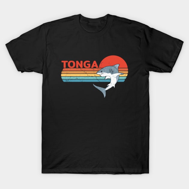 White Shark Kingdom of Tonga Vintage Travel Design T-Shirt by NicGrayTees